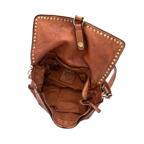 Emily Studded Shoulder Bag Cognac Leather Adjustable Straps & Brass Detailing - Picture 2 of 4